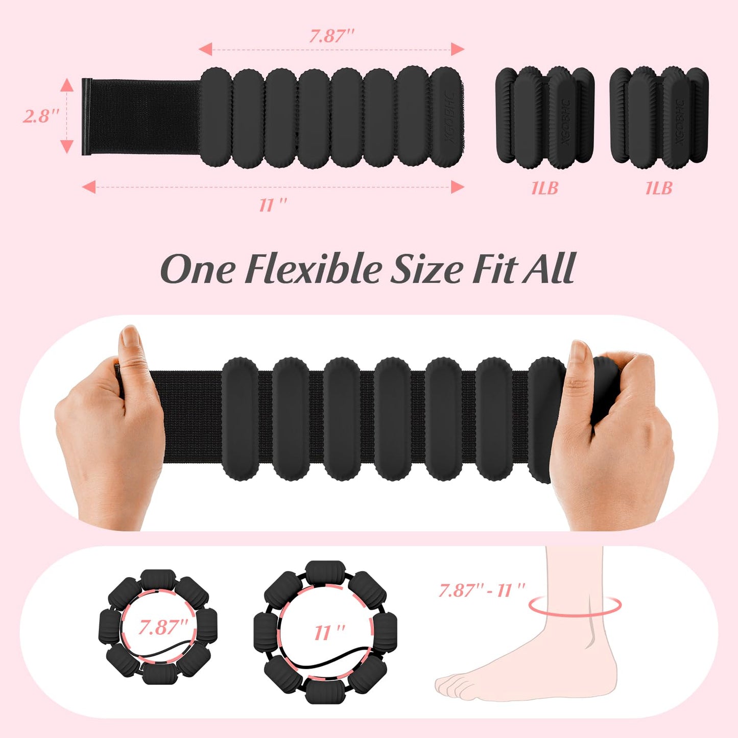 Ankle Weights Set of 2 (1lb Each), Adjustable Wrist & Ankle Weights for Women Men Kids, Strength Training Wearable Leg Arm Weight for Yoga, Dance, Ballet, Running, Swimming, Gym-Black