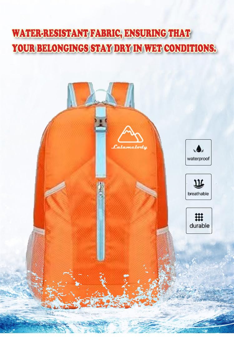 Lalamelody 20L Lightweight Backpack Daypack Foldable Waterproof Packable Hiking Travel Shoulder Bag for Man Woman Orange