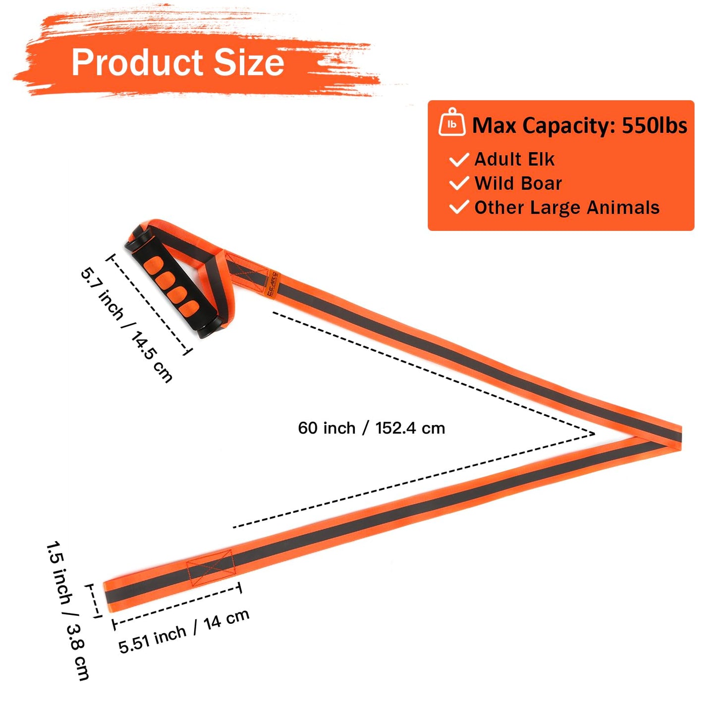 GearOZ Deer Drag Ropes with Harness, 2PCS Durable Deer Hunting Pull Strap 76" Reflective Orange Strap with Sturdy Handle, Easy to Use Deer Hunting Gift for Hunter/Men, Ideal Hunting Gear Accessories