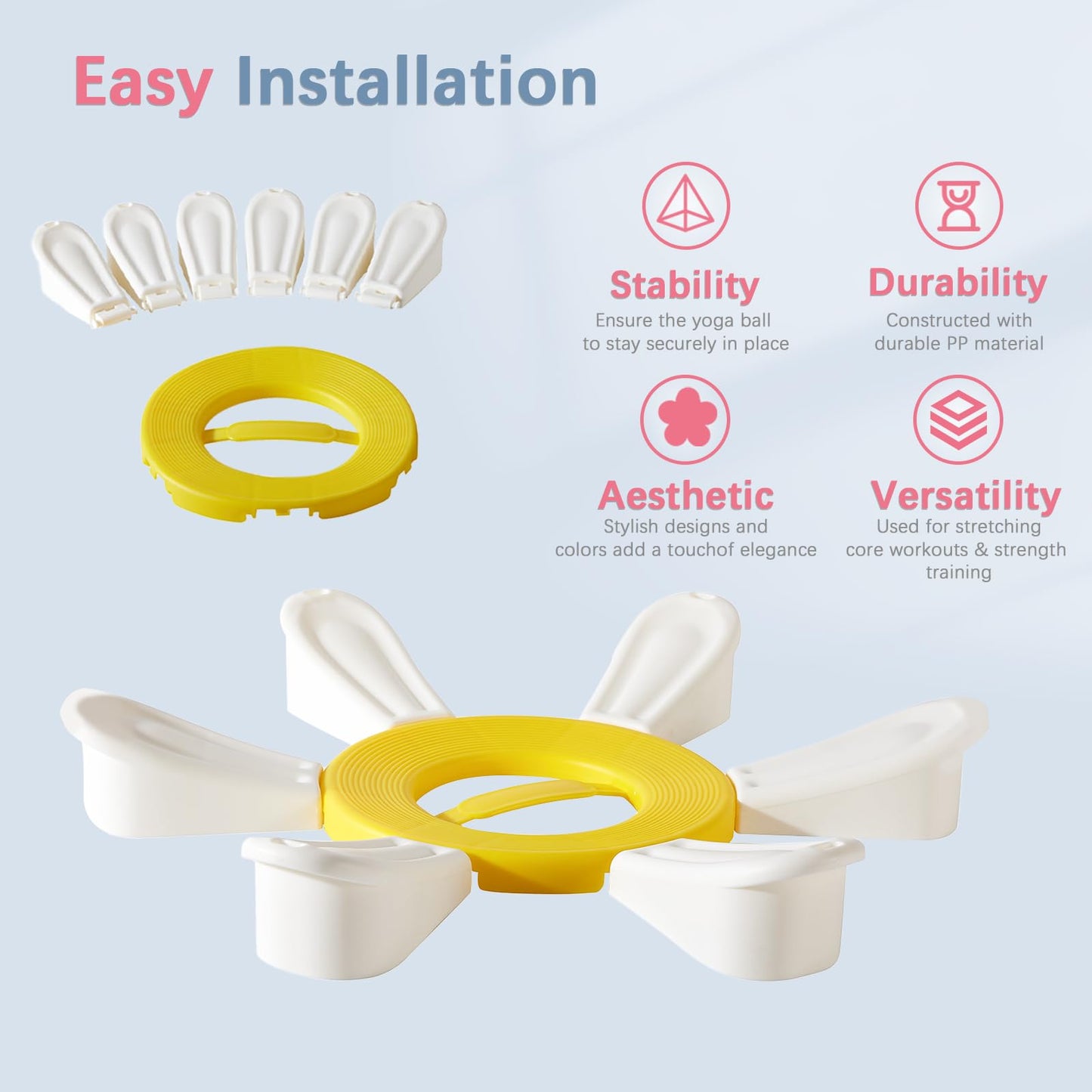 kisnbld Exercise Ball, Daisy Shaped Yoga Ball Base with Resistance Bands for Stability, Yoga, Balance & Preganancy, Anti-Burst Ball Chair for Office, Home & Gym(65cm/22in)