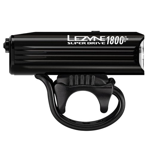 LEZYNE Super Drive Bicycle USB-C Rechargeable IPX7 White LED Front Light with Multiple Solid & Flash Modes | Integrated Silicone Rubber Strap Mount | Smart Connect | 1800 Lumens, Black Gloss
