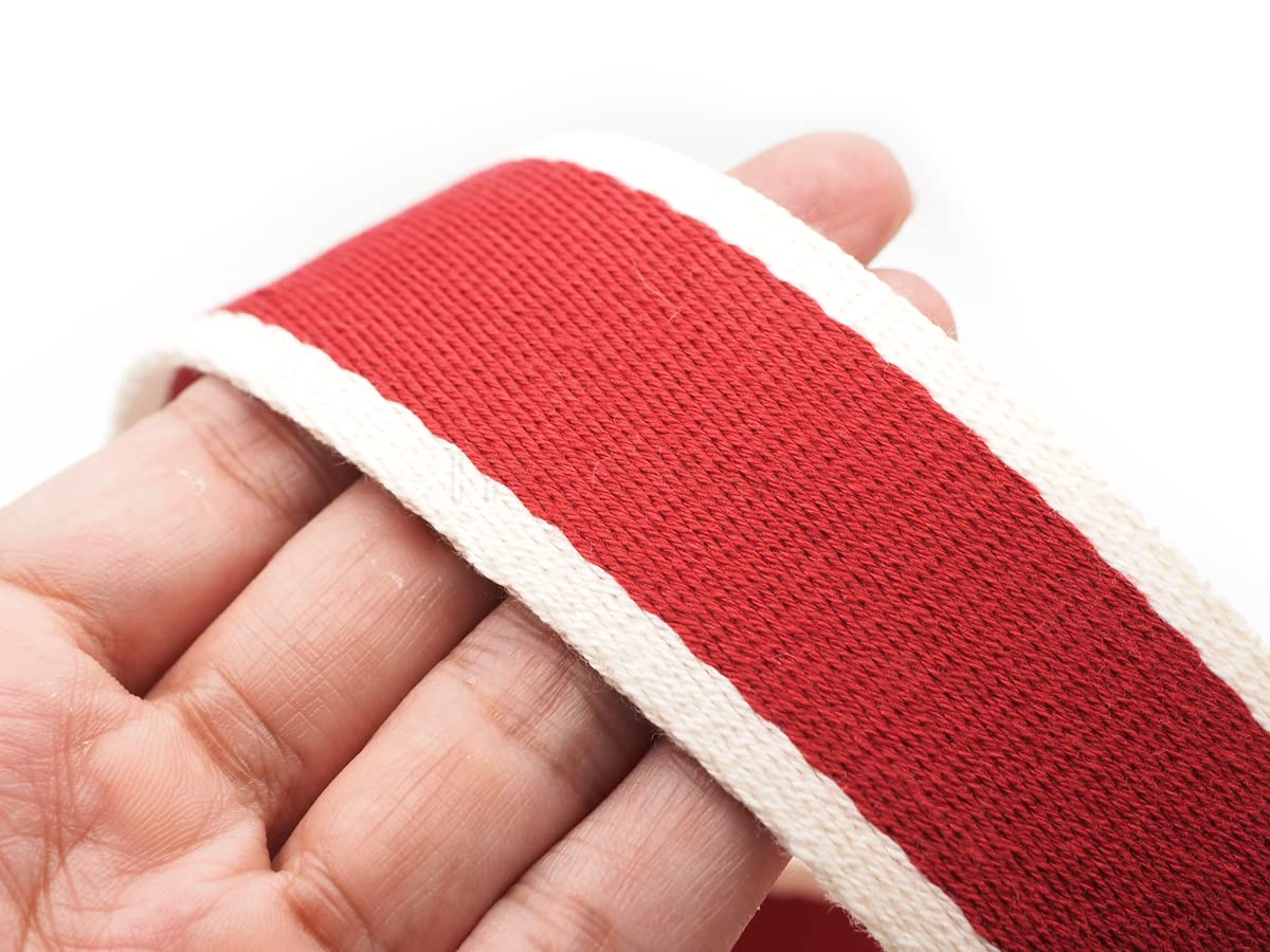 CRAFTMEMORE 1 1/2 Inches Cotton Webbing Strap, Two Tone Heavy Webbing Straps for Arts and Crafts, Luxury Bag Strap (2 Yards, Red-Ivory)