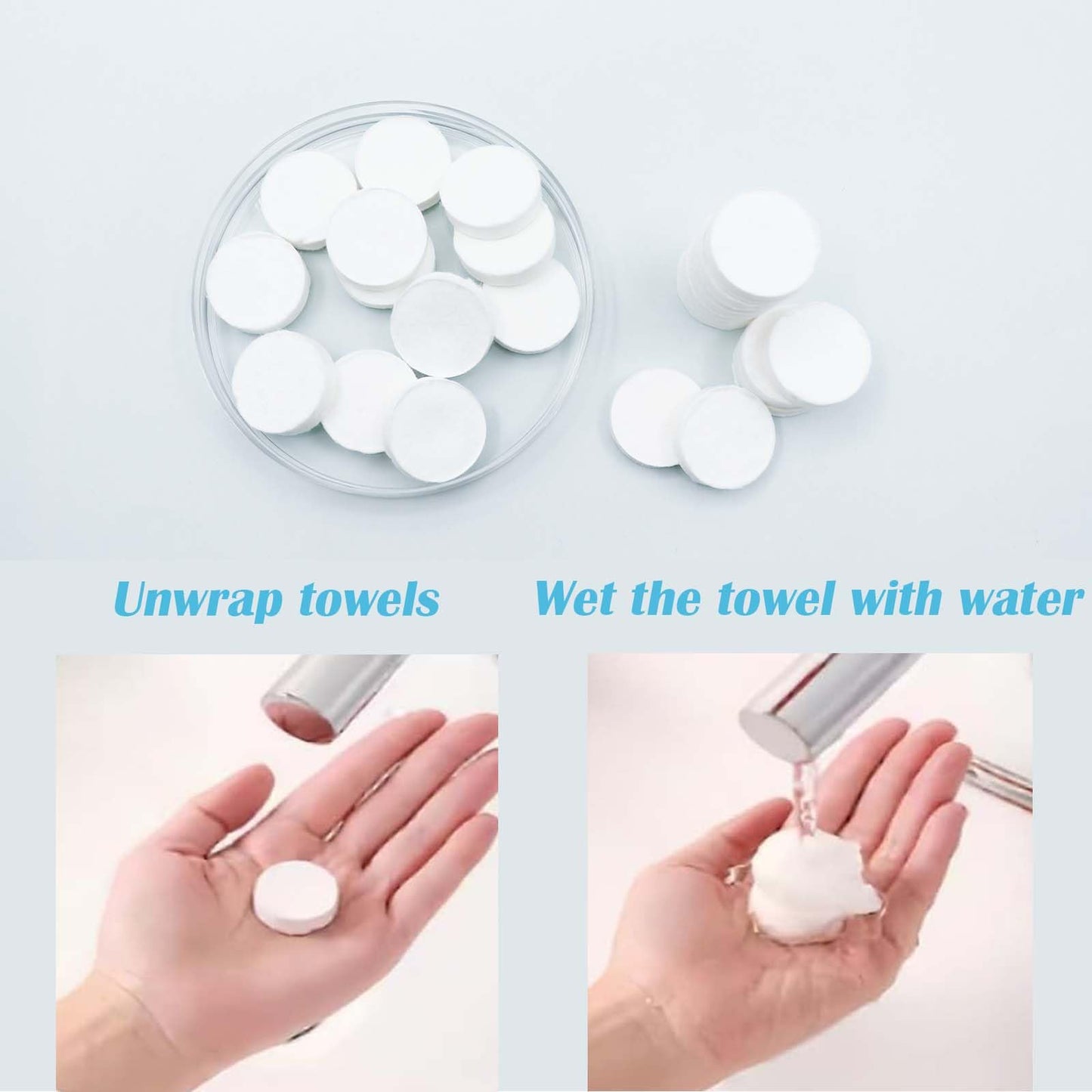 120 Pcs Compressed Towels, 9x9in Fast Expanding Disposable Face & Body Towellets, Portable Camping Towels for Travel, Gym, Outdoor Activities
