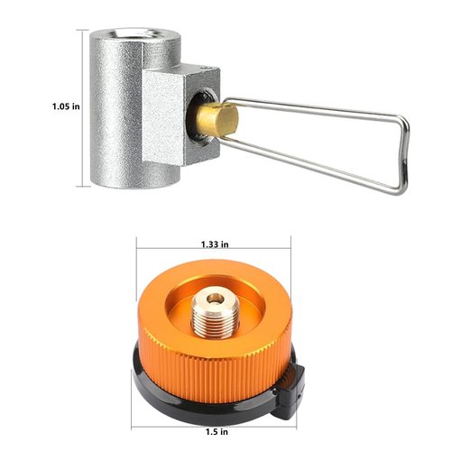Butane refueling adapter, butane isobutane adapter, isobutane fuel refueling adapter, isobutane gas tank converter, camping fuel tank adapter/camping stove adapter with exhaust pressure button.