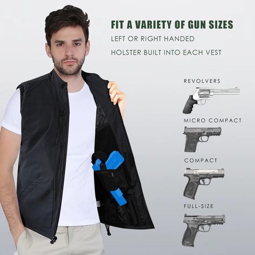 Djeoe Concealed Carry Vest for Men, CCW Lightweight Softshell Vest Outerwear Zip Up Windproof Sleeveless Jacket