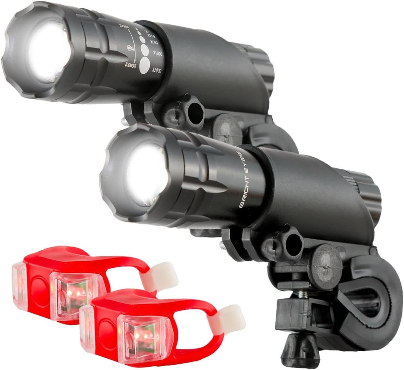 300 Lumen LED Bike Light Set - Waterproof Aluminium Headlight & Taillight (2-Pack) with Batteries