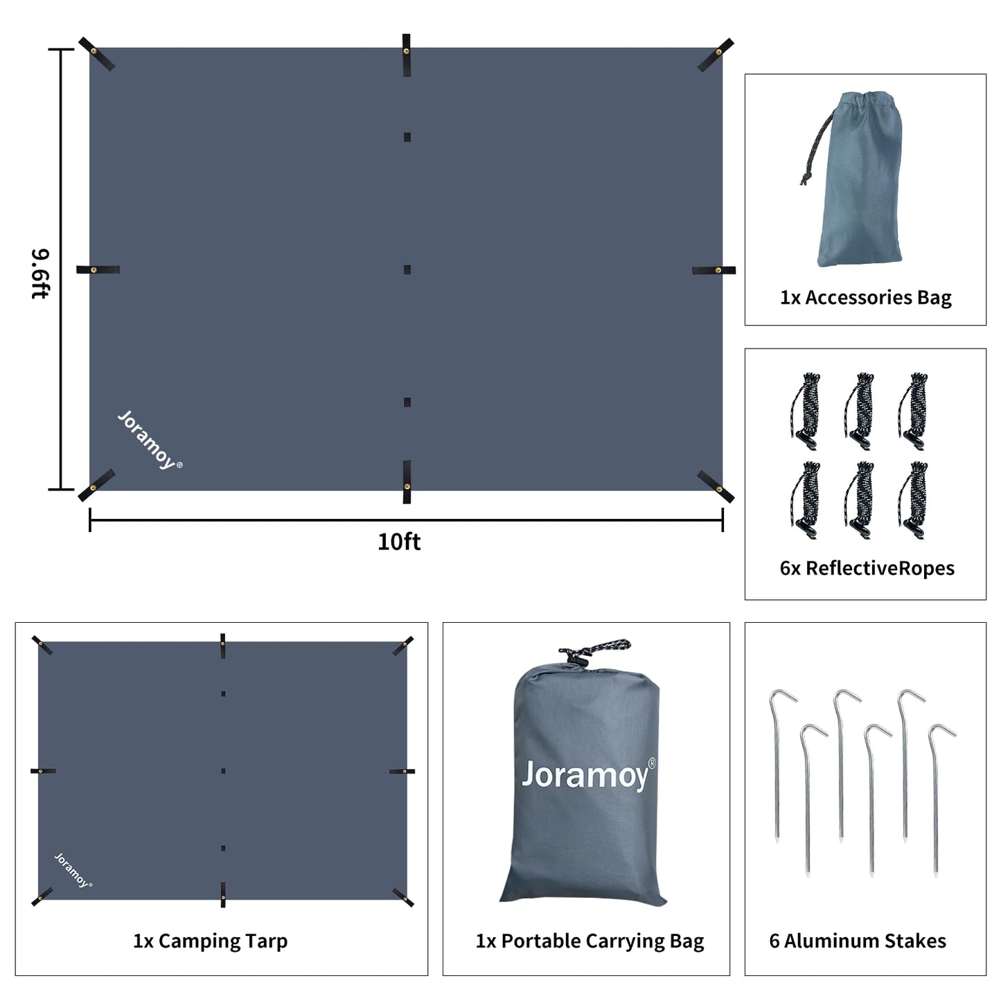 Joramoy Hammock Rain Fly 10Ć10FT - Waterproof Camping Tarp Portable Tent Tarp Premium Backpacking Tarp Sheleter with UV Protection Layer for Camping Hiking Outdoor(Gray)