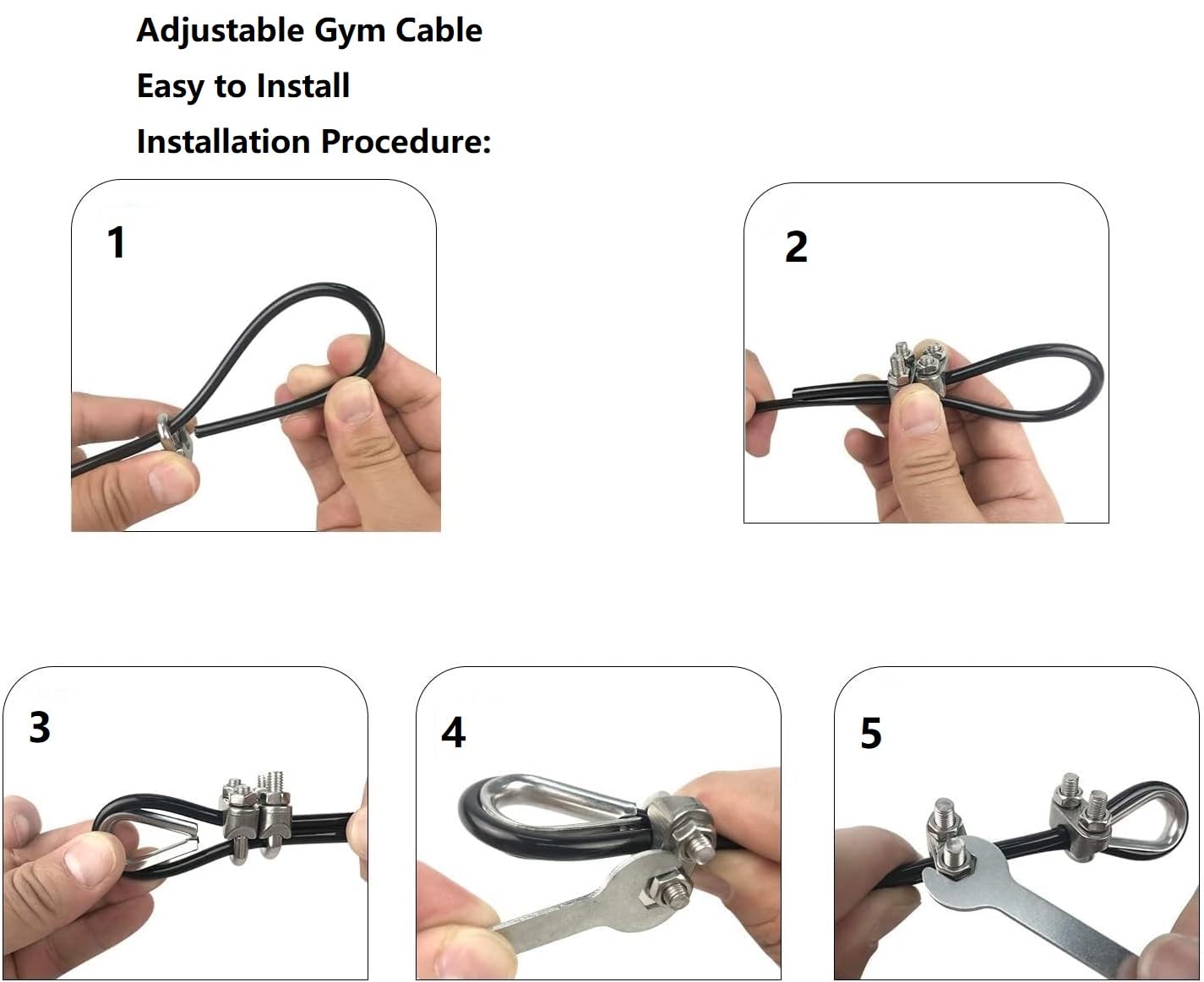 AIKESIWAY Adjustable Fitness Pulley Cable,Replacement Cable Machine Accessories,Cable Pulley Attachments for Gym -Thick 5mm(0.2inch) Heavy Duty Steel Wire Rope for Home Gym Cable (138 inches)