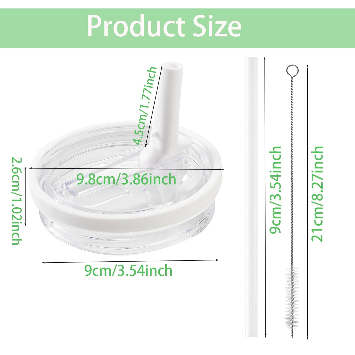 2 Pack 40oz Replacement Flip Straw Lid with Straw Brush for Stanley Quencher, Reusable Tumbler Cover, Spill-Proof, Splash-Resistant Tumbler Lid (white)