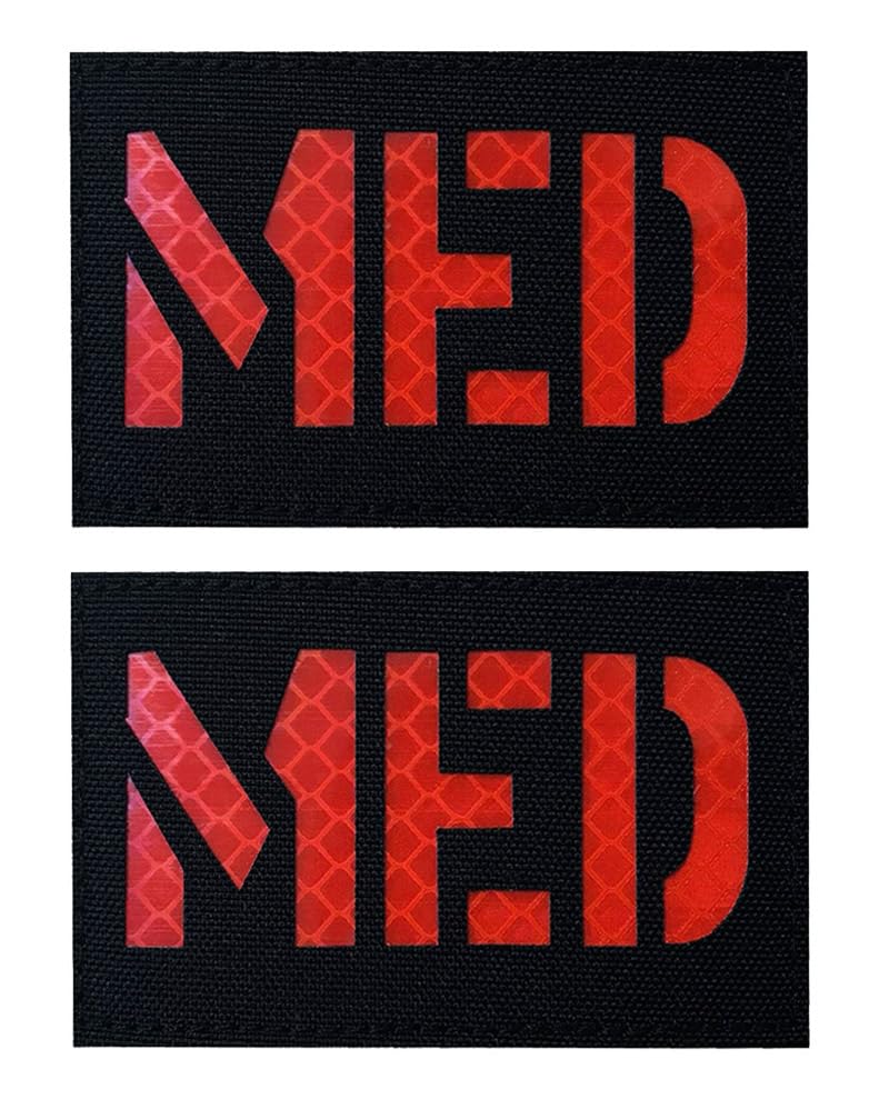 Antrix 2 PCS MED IR Infrared Reflective Medic Patch Tactical Medical EMT EMS and Paramedics Patch for Doctor Nurse Medics Staff Armband Jackets Clothes EDC Pouch First Aid Rescue Kit-Red