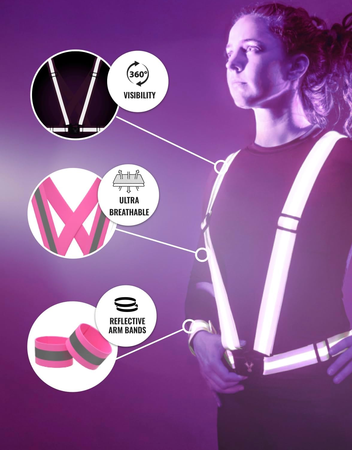 Reflective Vest with Hi Vis Bands, Fully Adjustable & Multi-Purpose Reflective Running Gear, Reflective Straps for Night