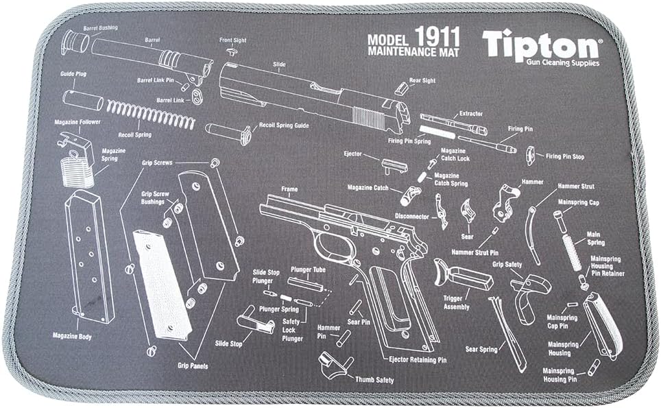 Tipton 1911 Maintenance Mat with Handgun Schematic and Neoprene Construction for Pistol Cleaning