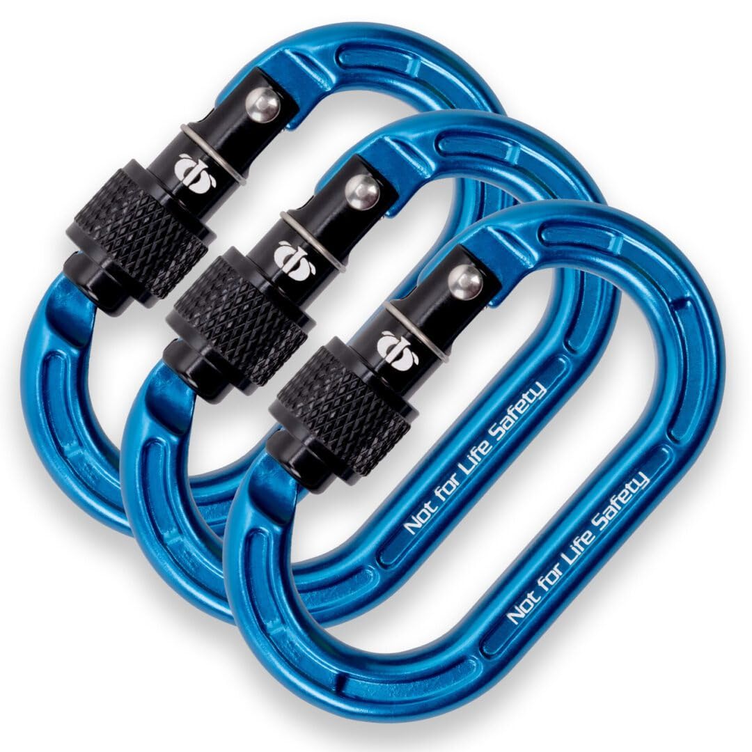 Omega Pacific Micro Raider – Mini Aluminum Keylock Screw-Lok Carabiner for Throwline, Gear Mounting, and Non-PPE Use – Oval Shape, 4kN Strength, Lightweight Accessory Connector - Blue