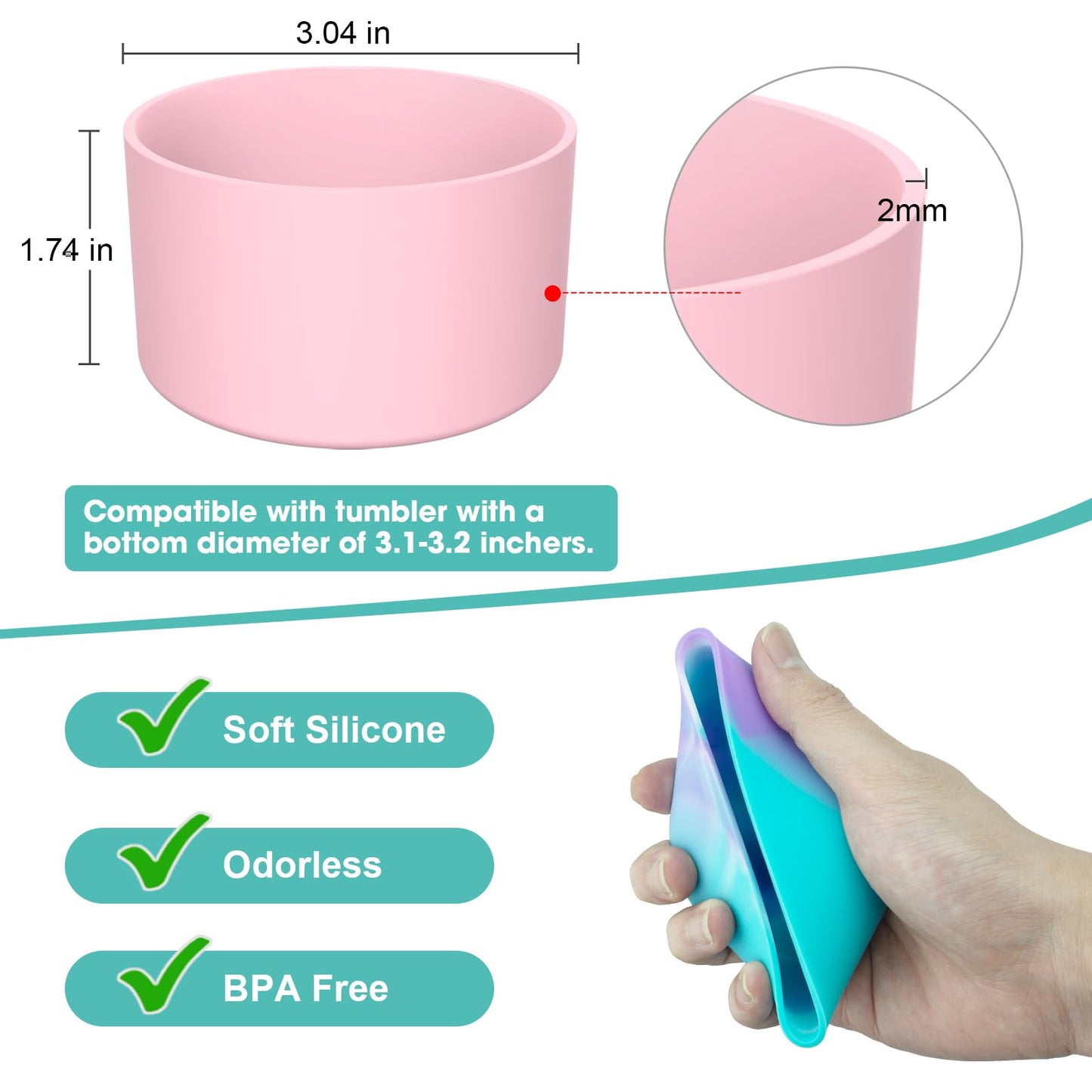 2PCS Protective Silicone Boot Bumper for Hydrojug Traveler 40 OZ Tumbler, Water Bottle Bottom Sleeve Cover Accessories for Hydrojug Mug Cup(Pink)