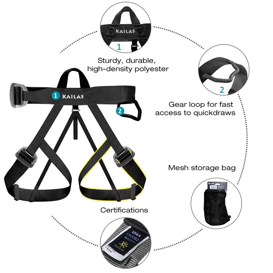 KAILAS Climbing Harness Rock Adjustable Half Body Safety Belt for Tree Climbing Outdoor Fire Rescuing Caving Rappelling Tree Protect Waist Safe Seat Belt Harness for Women Man