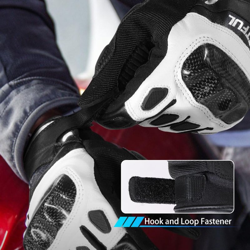 WTACTFUL Carbon Knuckle Motorcycle Gloves for Men and Women Full Finger Touchscreen Motorbike Gloves for BMX ATV MTB Riding Road Racing Motocross Black L