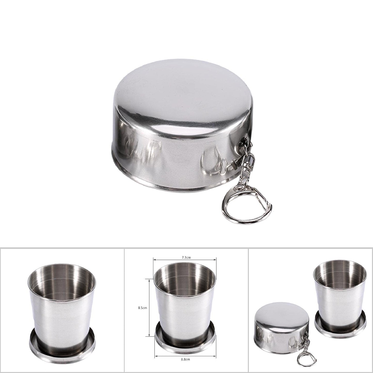 Walfront Stainless Steel Collapsible Cup Travel Folding Cup Camp Keychain Retractable Outdoor for Travel (L)