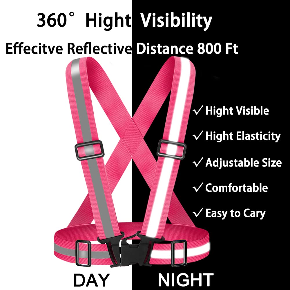 Fepdiu High Visibility Reflective Vest Safety Vest Running Reflective Gear Adjustable Reflective Vest for Walking,Jogging,Hiking,Night Cycling (Pink)