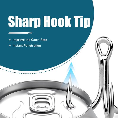 9KM DWLIFE Fishing Treble Hooks 4X High Carbon Steel Triple Hooks Fishing Treble Hooks for Salmon Trout Bluefish Catfish Hooks 10 Pcs Size 16#