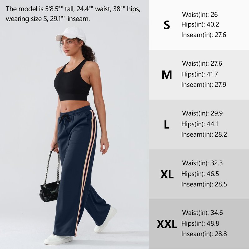 YIPINK Women's Wide-Leg Track Pants with Pockets - High Waist Athletic Pants Navy