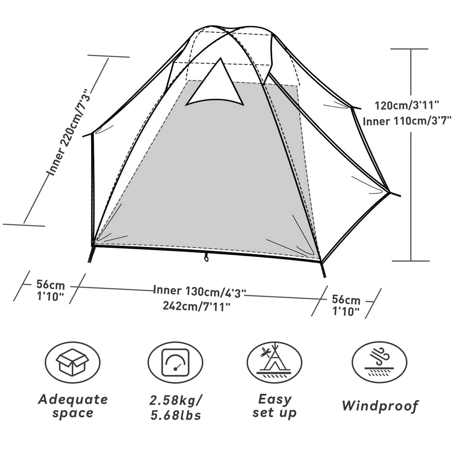 Forceatt Camping Tent, 2 Person Tent, Waterproof & Windproof. Lightweight Backpacking Tent, Easy Setup, Suitable for Outdoor and Hiking Traveling