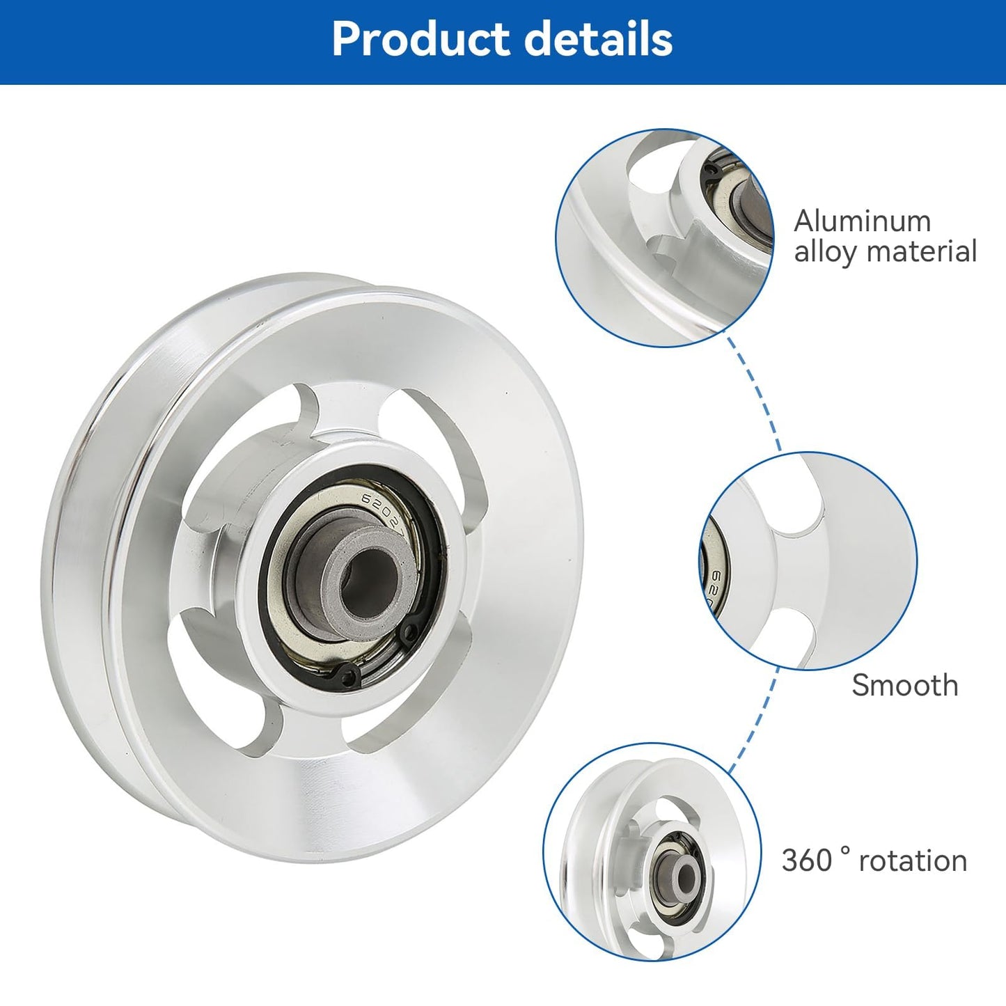 Cyrank Pulley Wheel, 90mm Universal Aluminium Alloy Gym Cable Pulley Wheel Rotation 360 Degree Traction Pulley Wheel for Cable Machine Gym Equipment