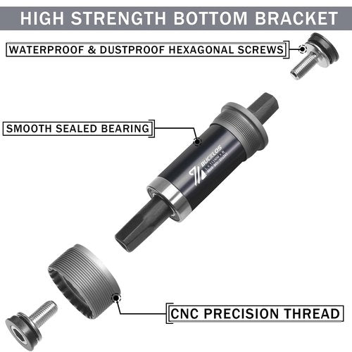 BUCKLOS Bike Square Taper Bottom Bracket - 68/80/90/100/110/120x110.5 113 116 118 122.5 127 140 152 156 166 174mm Bicycle BSA Brackets for Mountain/MTB/Road/Fat Bike/Ebike