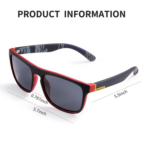 XYSRXWY Polarized Sunglasses for Men Women, UV400 Protection Classic Sunglasses Ideal for Driving Cycling and Running (Black &Red Frame - Black)