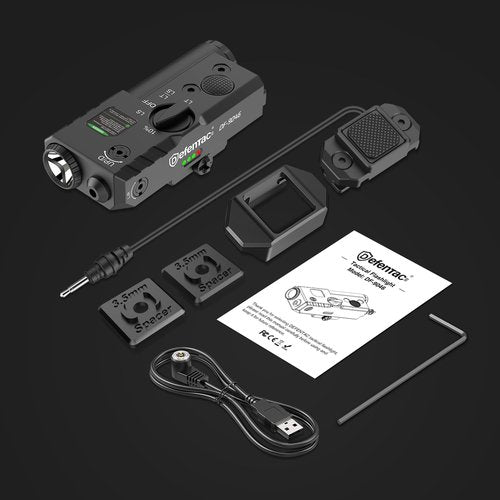 DEFENTAC 1450lm Green Laser Light Combo w/Lever Indicator is Compatible with Mlok/Picatinny Rail, Flashlight with Remote Switch for Rifle, Aluminum, Rechargeable