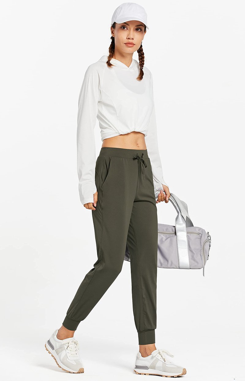 Libin Women's Joggers Pants Athletic Sweatpants with Pockets Running Tapered Casual Pants for Workout,Lounge, Olive Green L