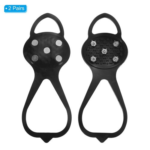 PATIKIL 9.8" Non-Slip Gripper Spikes Claw, 2 Pairs Universal Ice Cleats Shoe Spikes with 5 Tooth Steel Nails for Skiing Walking Shoes, Black