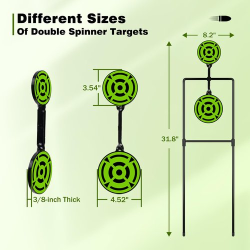 Ideagle Double Spinner Shooting Targets, 3/8" Thick Metal High Caliber Auto Reset Steel Target for Centerfire Handguns up to .44 Magnum