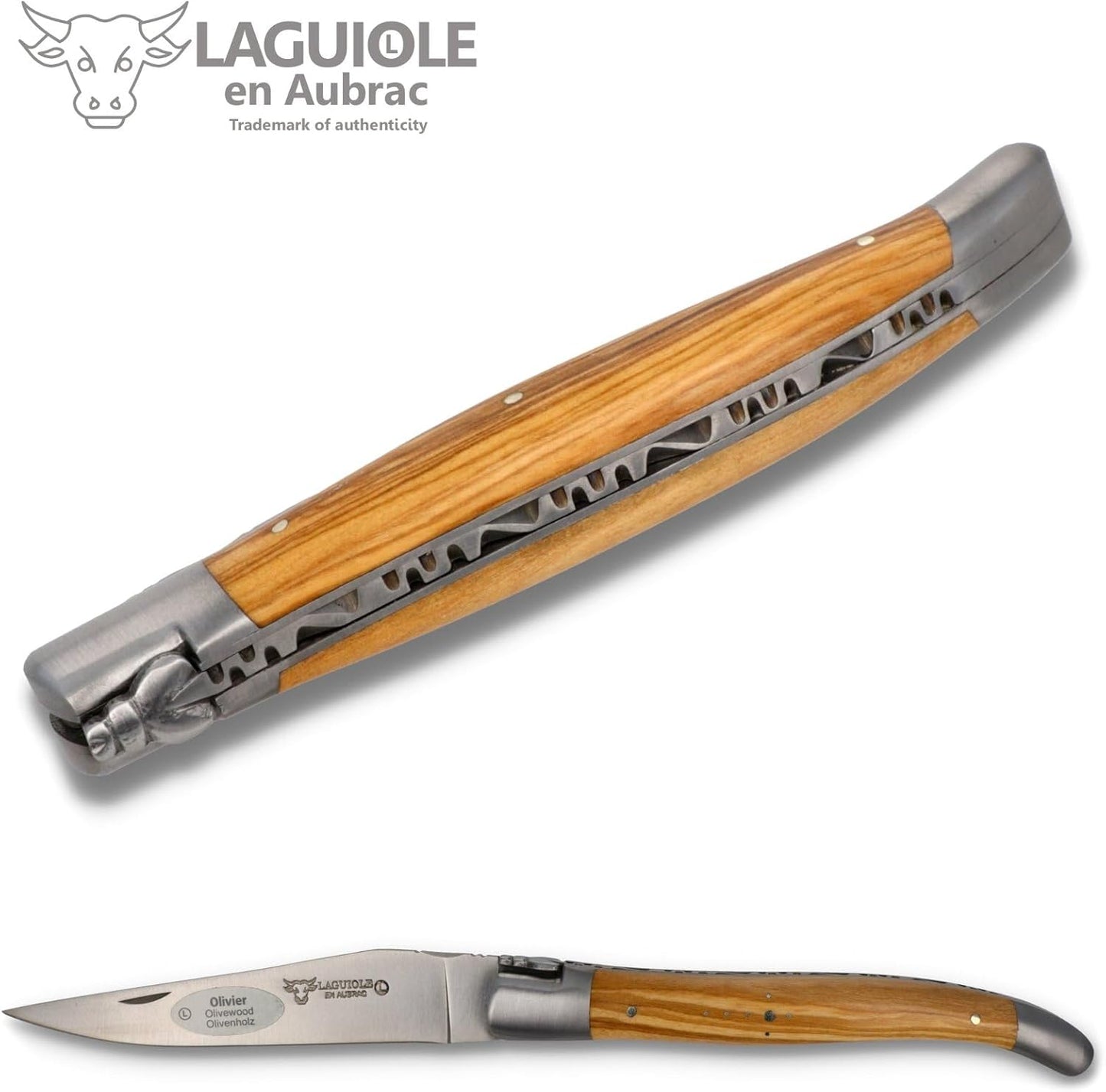 Laguiole en Aubrac Handmade Knife 12 cm L0212OLIF Olive Wood Handle, Blade and bolsters Stainless Steel