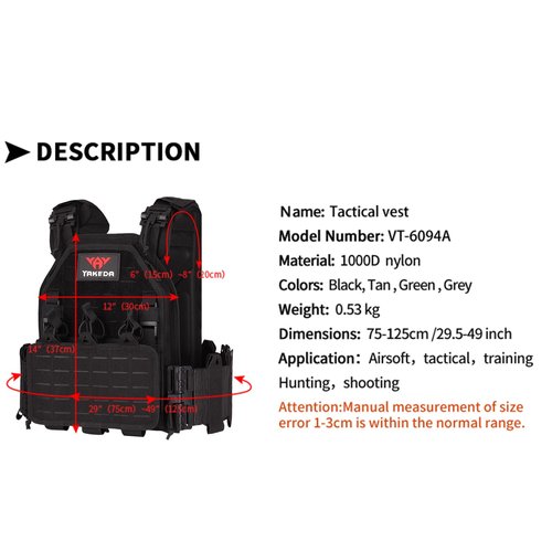 vAv YAKEDA Quick Release Tactical Laser-Cutting Vest Multicam Lightweight Vest (US, Alpha, One Size, Regular, Regular, Black)