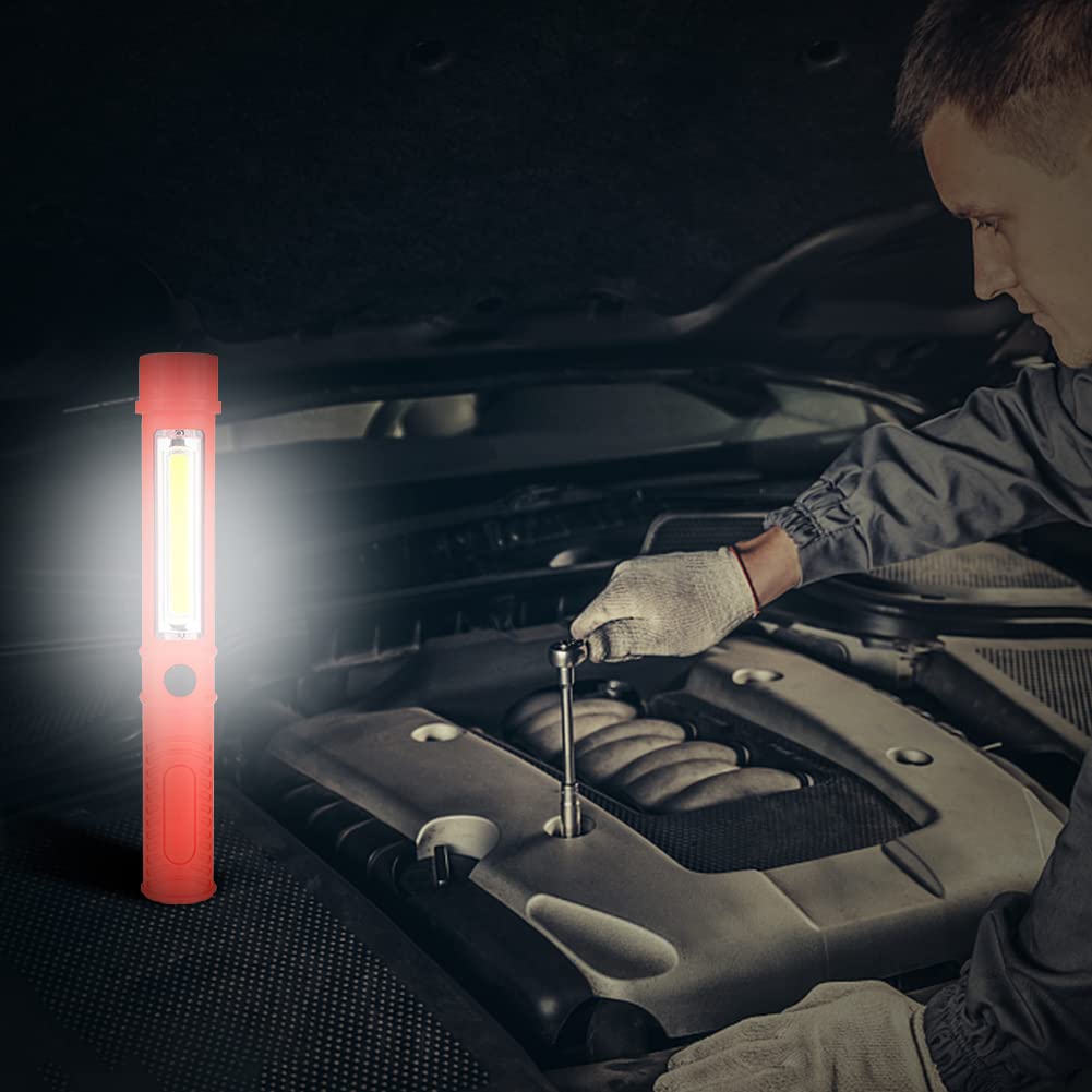 LED Work Light Magnetic Flashlights,Unique Cool Gadget Tool for Men Dad Husband Gift Idea,Portable Battery COB Work Lamp for Mechanic,BBQ,Car,Camping,Emergency (2 Pack,Orange,Batteries Included)