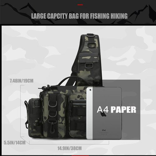 GGYCOB Fishing Tackle Storage Bag Fly Fishing Gear Pack Fishing Backpack for Men Sling Bag Shoulder Cross Body Fishing Bag with Rod Holder Hiking Waterproof Nylon (Black)