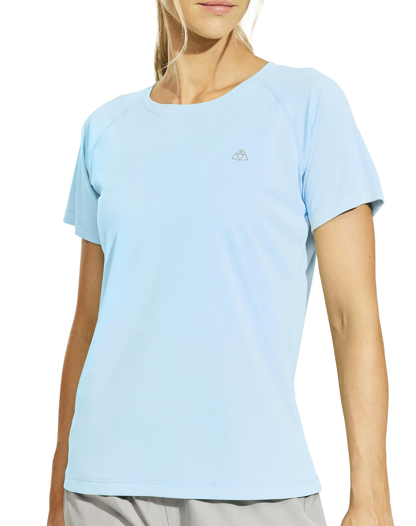 Haimont Women's Short Sleeve UPF 50 Sun Protection Shirts Quick Dry Athletic Running Tshirts Crewneck Tee, Light Blue, M