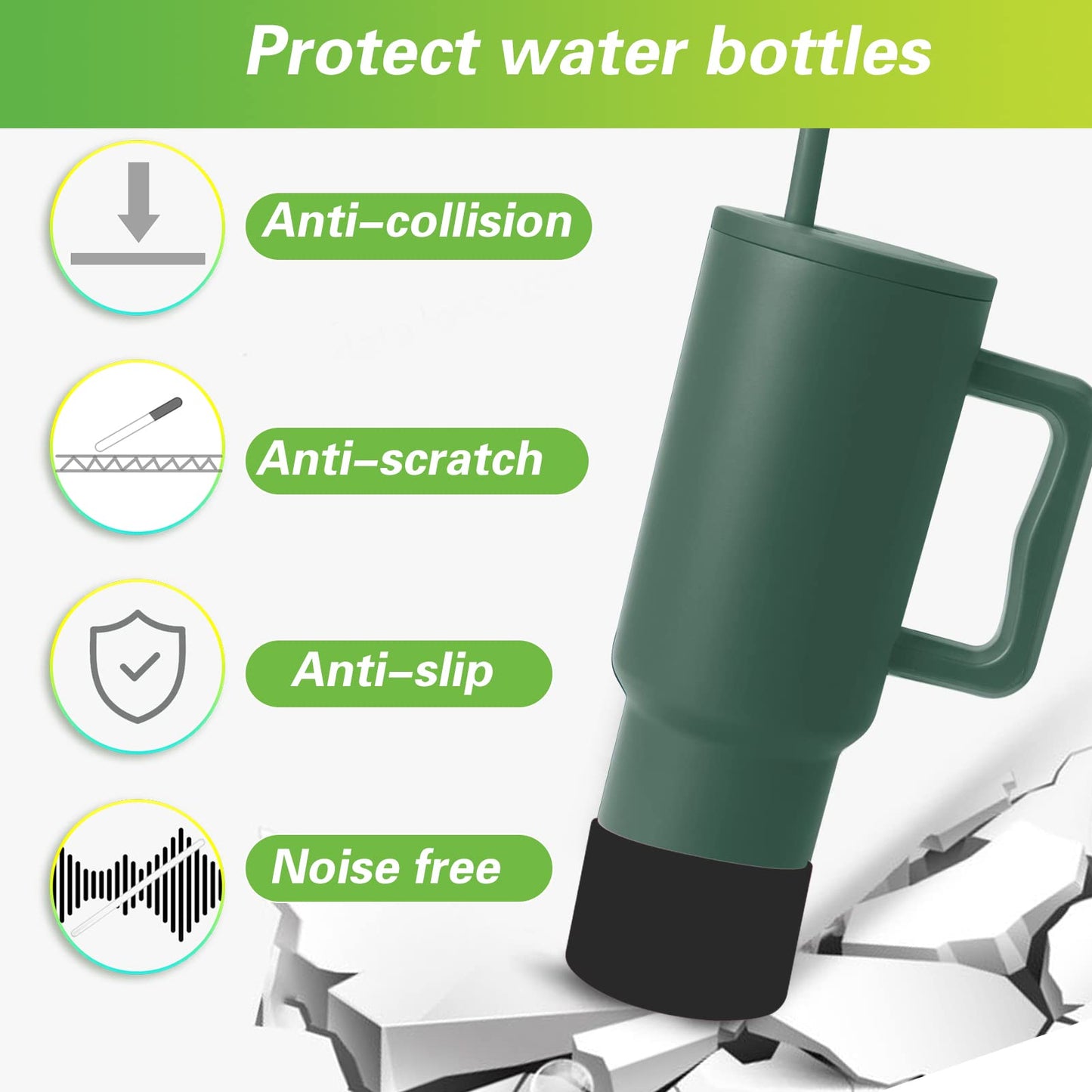 AIERSA 2Pcs Silicone Suitable Boot for Simple Trek 40 oz Tumbler with Handle, Protective Water Bottle Bottom Sleeve Cover, Tumbler Accessories, Black