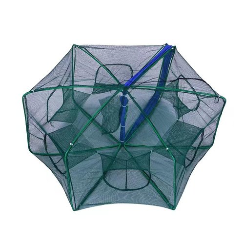 Grinmood Minnow Trap 6 Hole Portable Folding Umbrella Fishing Net Trap PE mesh Iron Frame Crab Pots with Floating Ring and Rope for Catching Live Bait Fish Crawfish Shrimp Trout Crab
