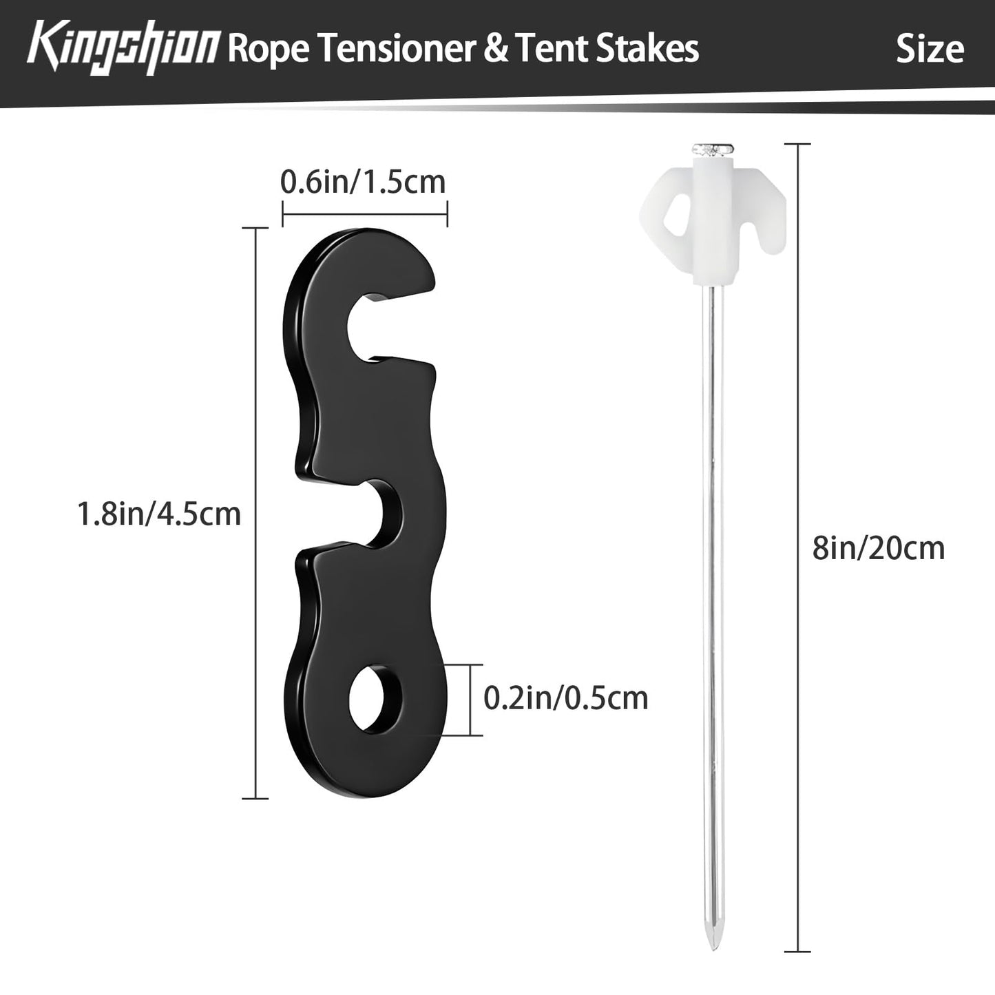 Kingshion 20 PCS Aluminum Alloy Guy Line Cord Adjusters and 4 PCS Tent Stakes, Rope Tensioner, Tent Rope Tensioners, Paracord Tensioner for Camping Hiking Backpacking Outdoor Activity, Black