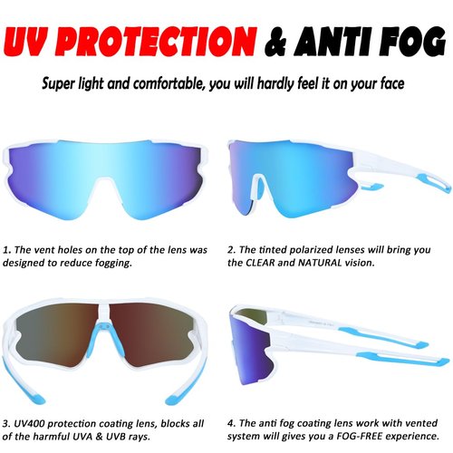 ITSCOOL Polarized Sports Sunglasses for Men Women Lightweight Softball Baseball Running Cycling Glasses UV Protection White Blue