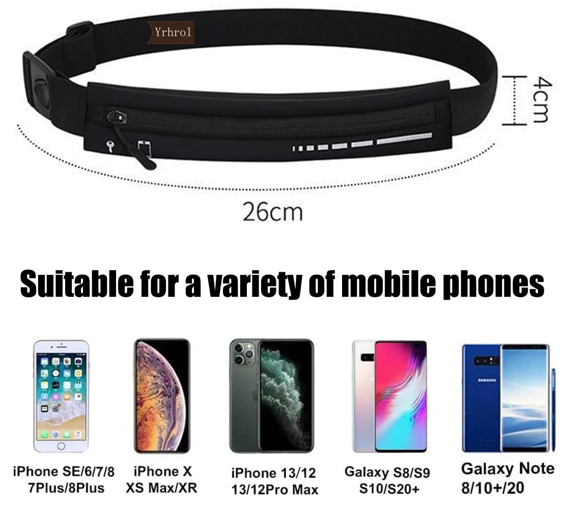 2 Pack Running Belt Slim Pack for Women Men, Phone Holder Runners Pouch Waist Belt for Workout Jogging, Money Belt Running Gift Gear Accessories, Black, One Size, Fashion (Black)