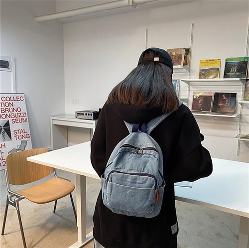 JHTPSLR Small Denim Backpack for Women Vintage Aesthetic Mini Denim Backpack Canvas Backpack Casual Daypack (Light Blue)