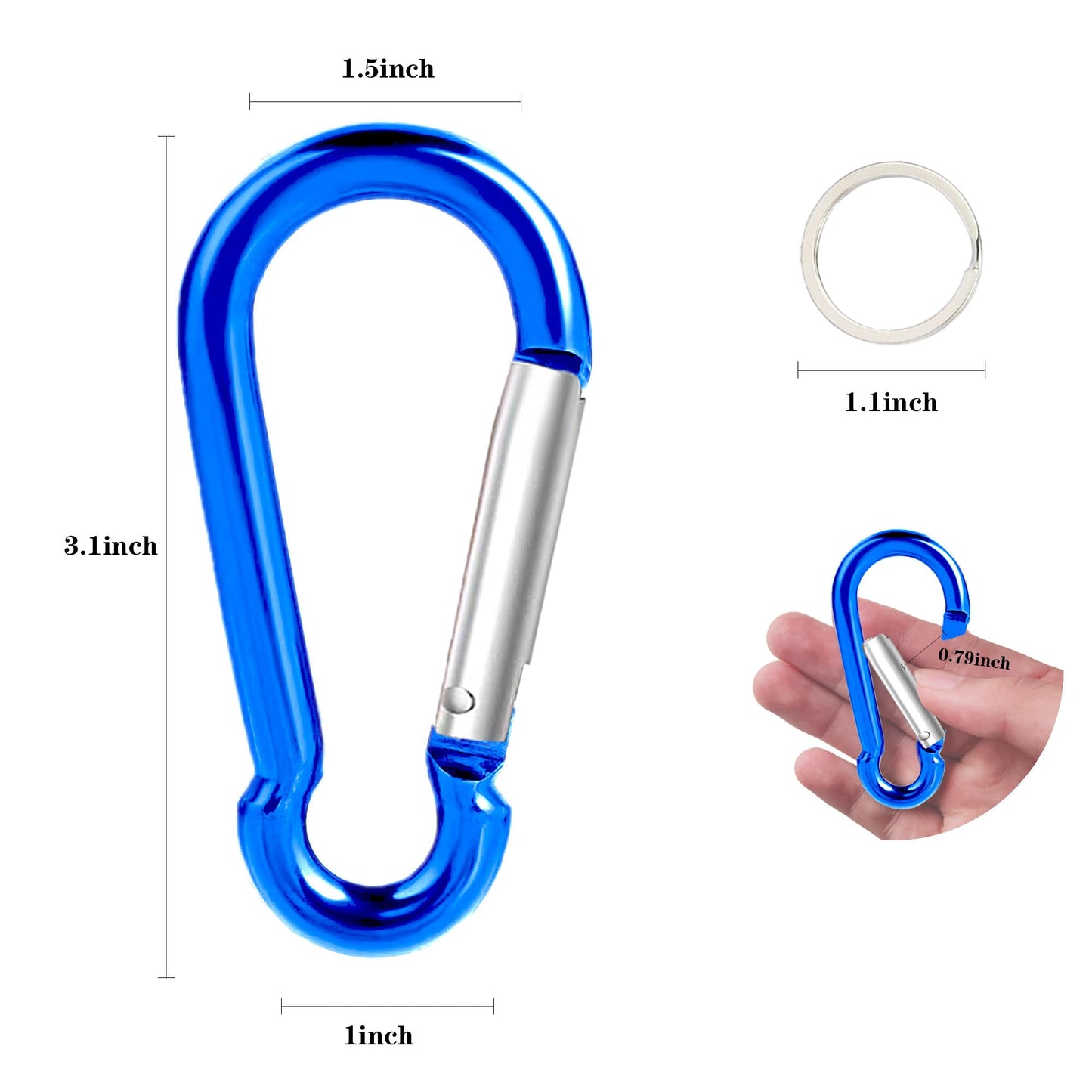 6Pcs Carabiner Clip, 3" Caribeaner Large Aluminum Heavy Duty Carabeaner Clips, Spring Snap Hooks for Keychain Clip with 6 Pcs Keyring for Outdoors, Camping, Hiking, Fishing, Home Gym -Assorted