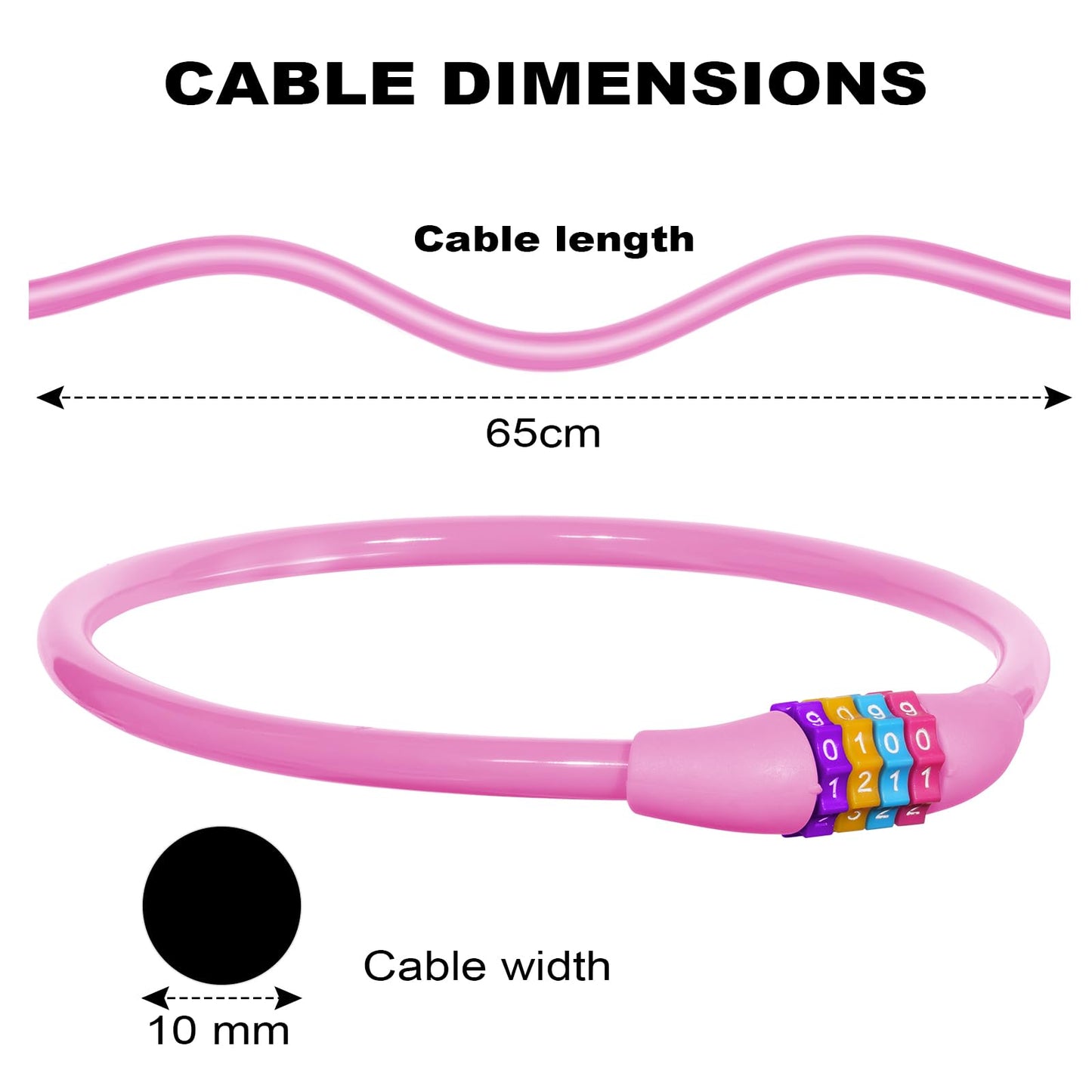 Ainiv Bike Lock, 25 inch Bike Lock Cable, Portable Anti Theft 4 Digits Codes Cable Locks, Resettable Combinations Coiling Bicycle Lock for Bike, Motorbike, Scooter, Skateboard, Gate, Fence (Pink)