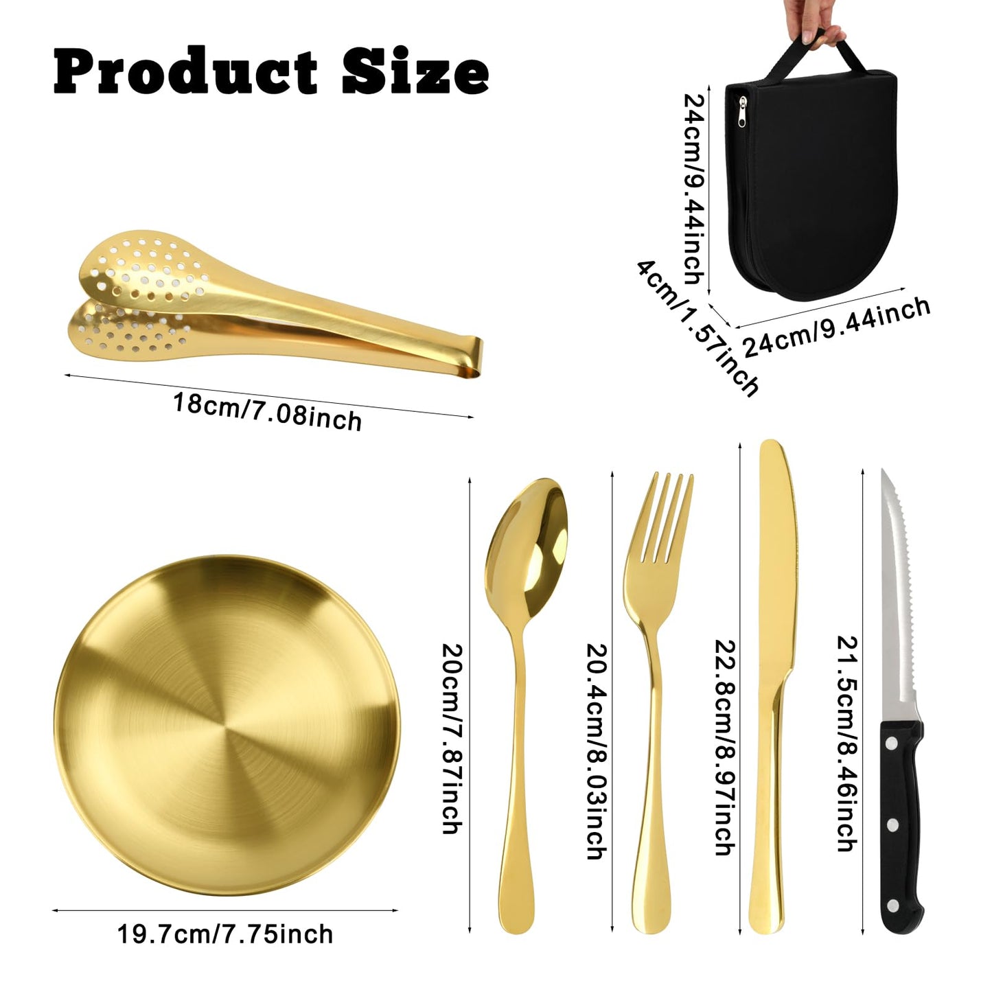 20-Piece Stainless Steel Silverware Set with Organizer, Including Plates, Knives, Forks, Spoons - Premium Outdoor Picnic Tableware for Camping (Golden)