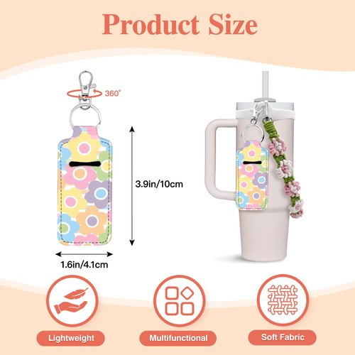 Lingdeer Water Bottle Handle with Lip Balm Holder, Macrame Flowers Water Bottle Sling Holder Lanyard, Carrier with Strap, Fits Most 8-40oz, Compatible with Stanley Cup Accessories