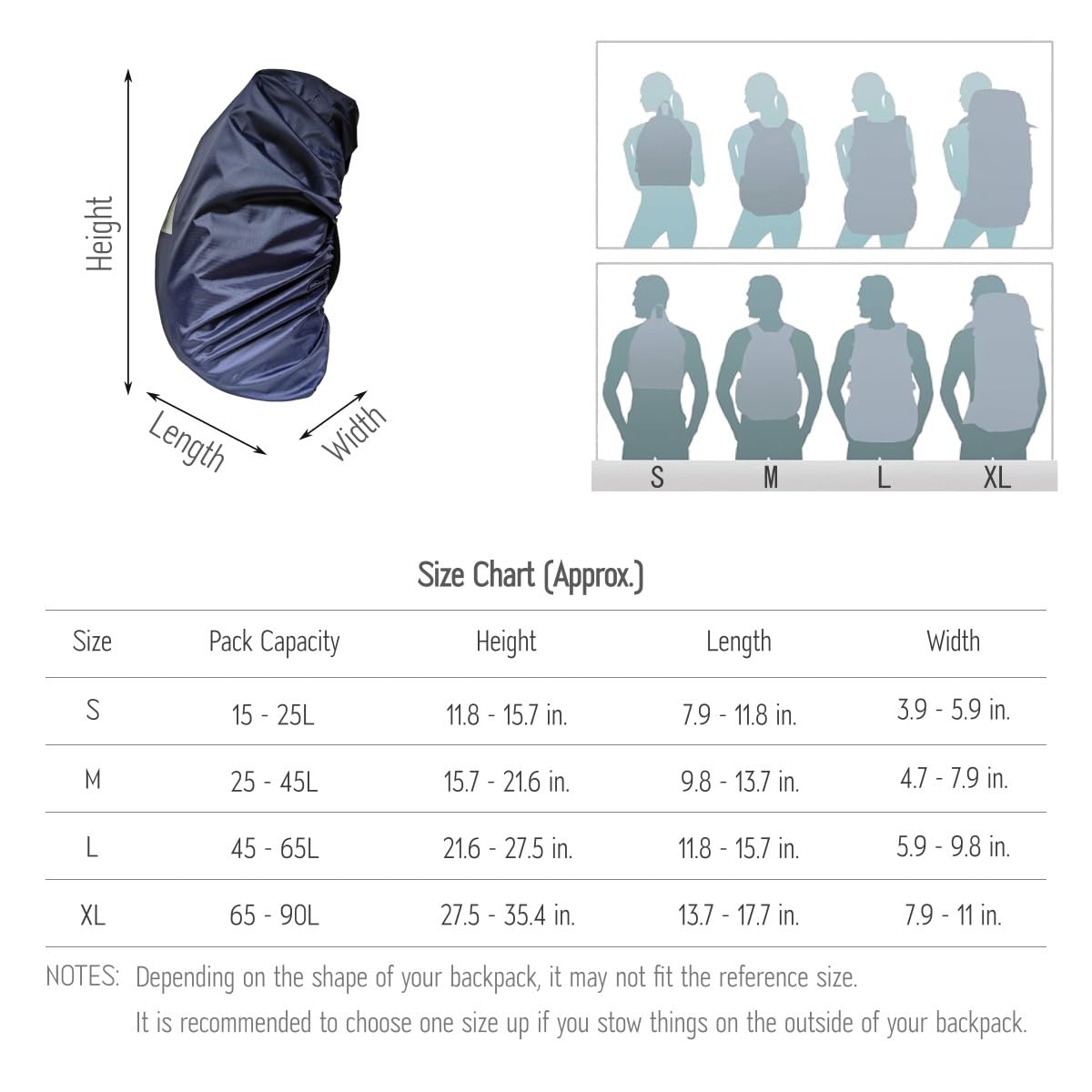 sheelokhwui Waterproof Backpack Rain Cover, Heavy-Duty Nylon Pack Cover with Upgraded Double Adjustable Closure System and a Carry Pouch for Hiking, Cycling, Camping, Outdoor (Dark Gray, XL, 65-90L)