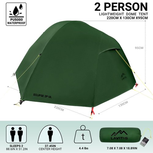 Lavitis 2 Person Lightweight Backpacking Tent,Ultralight Portable 20D Waterproof Nylon Tent for Camping,4.4LB 3 Season Backhiking with 7001 Aluminum Poles and V-Shaped Aluminum Floor Spike