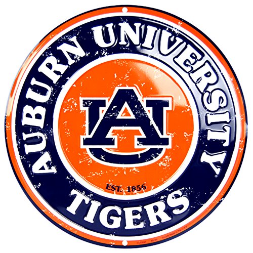 Auburn Tigers 12 Inch Embossed Metal Circular Sign - Team Logo Decor